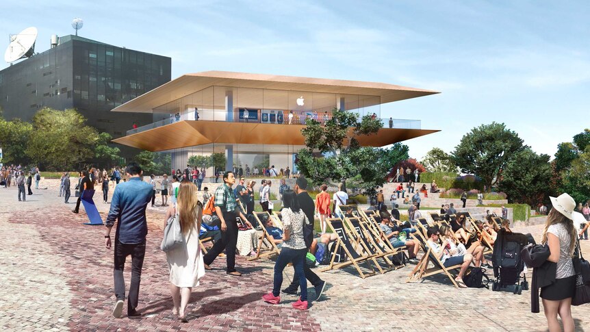 An artist's impression of a two-storey Apple concept store in Federation Square.