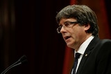 Catalan President Carles Puigdemont delivers a speech.