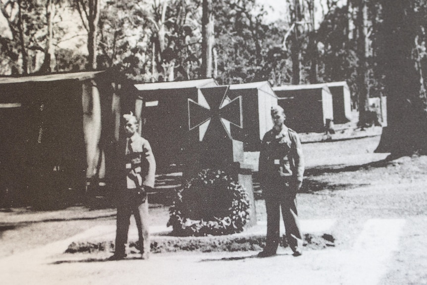 German POWs mark Heldengedenktag with an iron cross monument at Marrinup