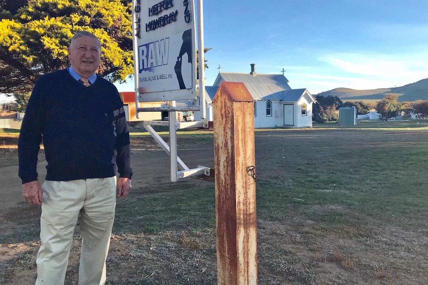 Southern Highlands Mayor Tony Bisdee stands outside the Melton Mowbray Church that his ancestors build in the 1930s.