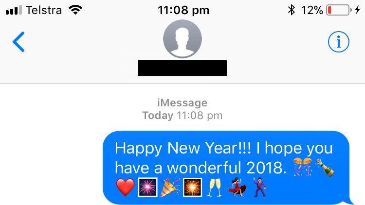 A Happy New Year iMessage.
