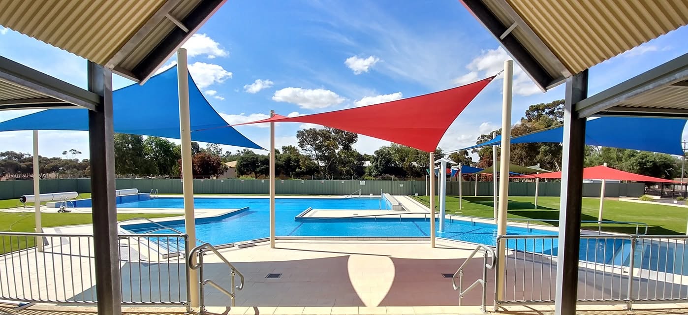 An outdoor public swimming pool
