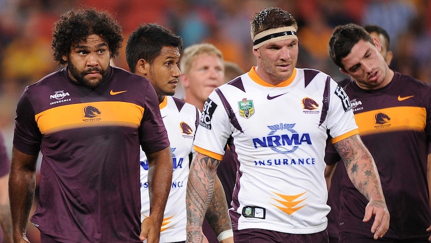 Sam Thaiday and Josh McGuire prior to a Broncos game