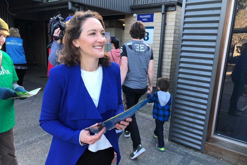 Liberal candidate for Mayo Georgina Downer on by-election day.