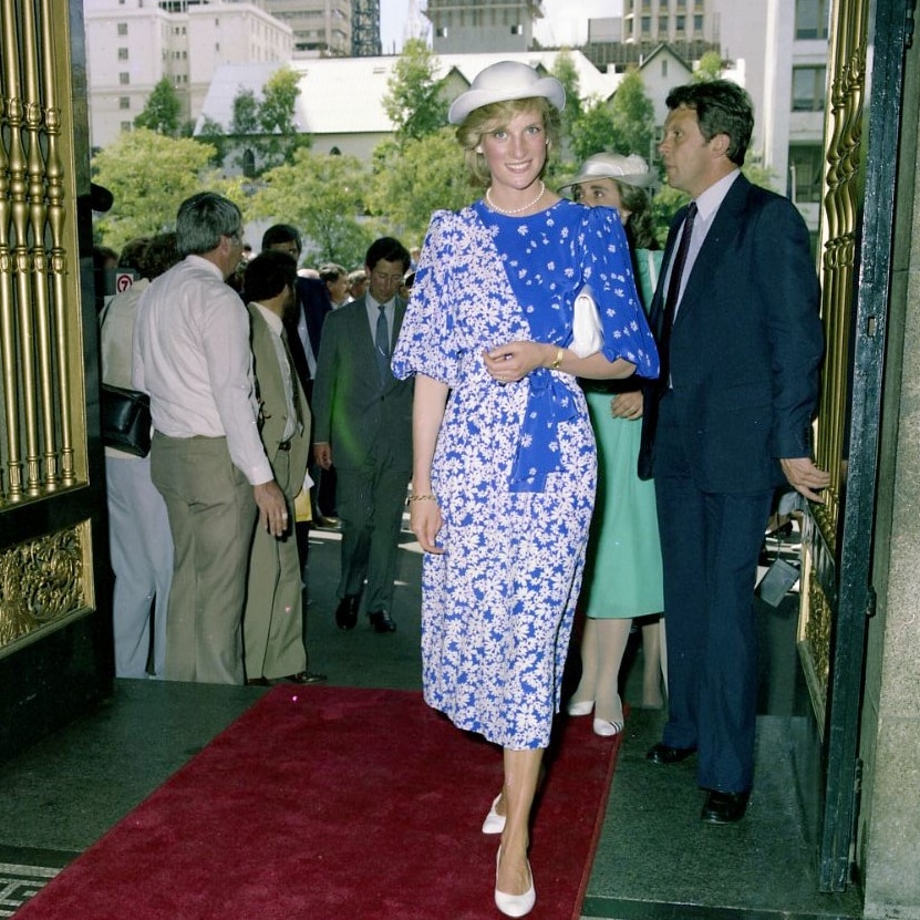 Princess Diana walks into Brisbane Town Hall in April 1983, photographed by Brisbane City Council photographer Robert Noffke.