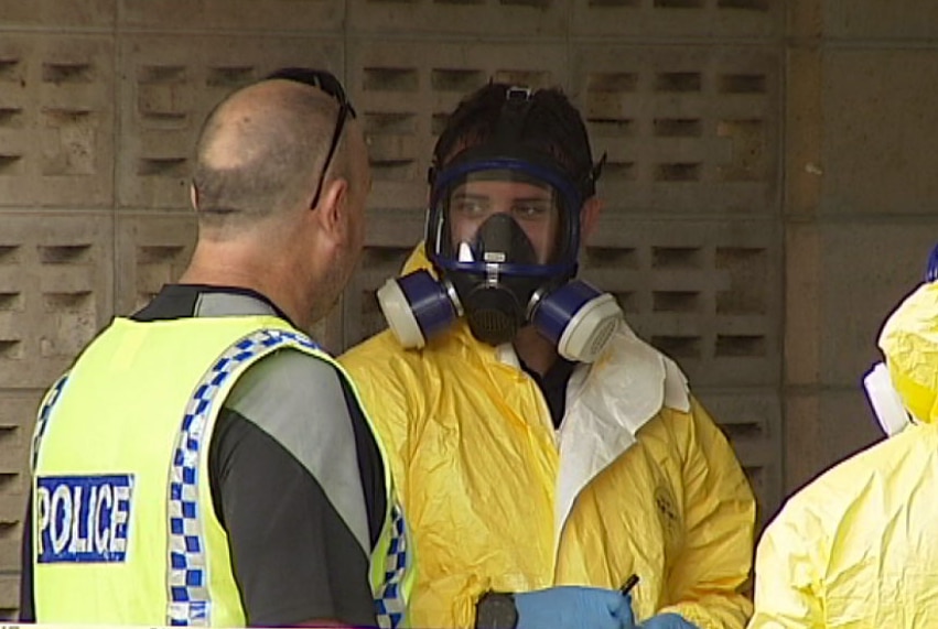 Police at the scene of an alleged drug lab in Darwin