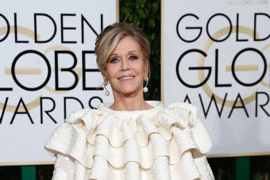 Upper body photo of Jane Fonda with a