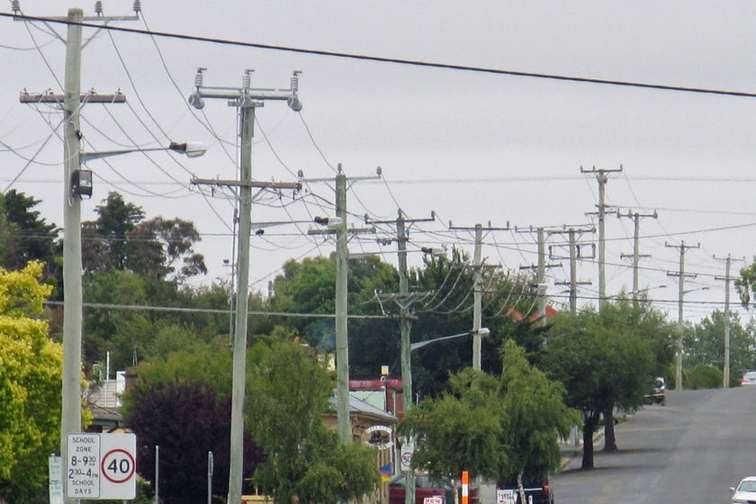 Power poles in Oatlands main street, Tamania