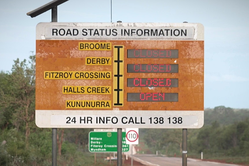 An electronic sign showing road closures