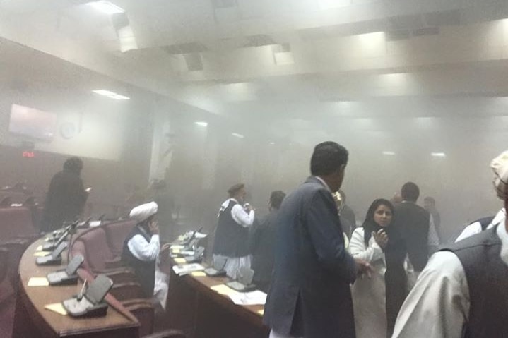 Smoke fills the Afghan parliament
