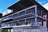 A digital impression of a proposed three-level grandstand at the Fannie Bay race course