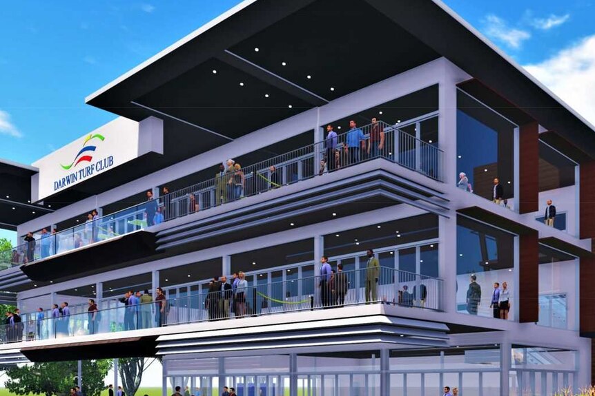A digital impression of a proposed three-level grandstand at the Fannie Bay race course