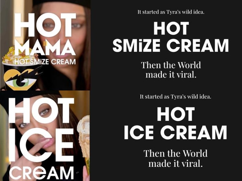 capturas de tela do site Smize and Dream. antes que ele diga "sorvete quente" agora diz "Smize creme quente"