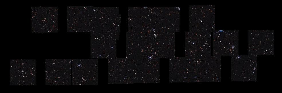 A panoramic image of countless galaxies in the universe, made up of individual images of multiple stars