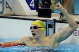 Mack Horton celebrates winning the 400m freestyle final
