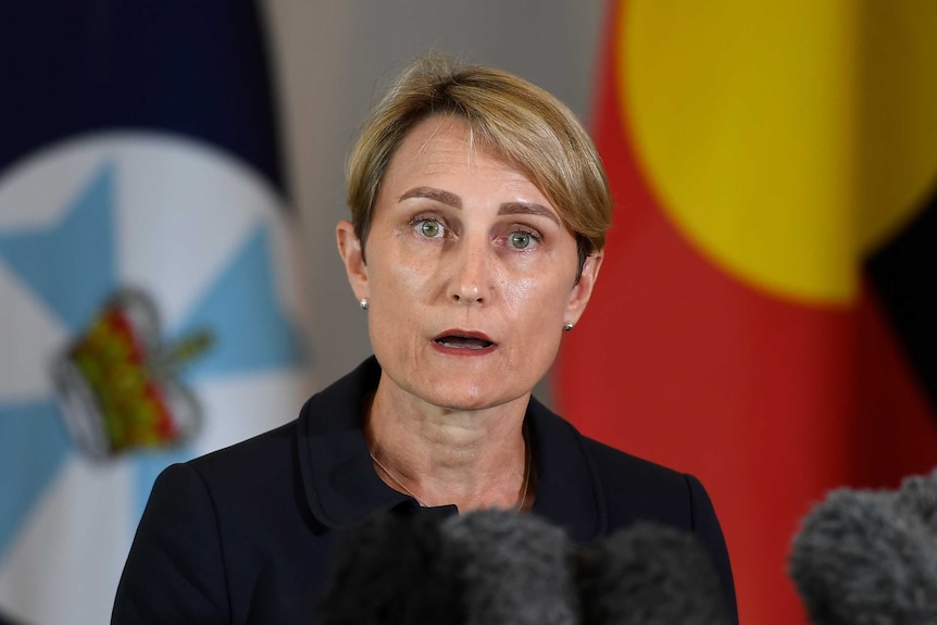 Dr Sonya Bennett speaks at a press conference in Brisbane.