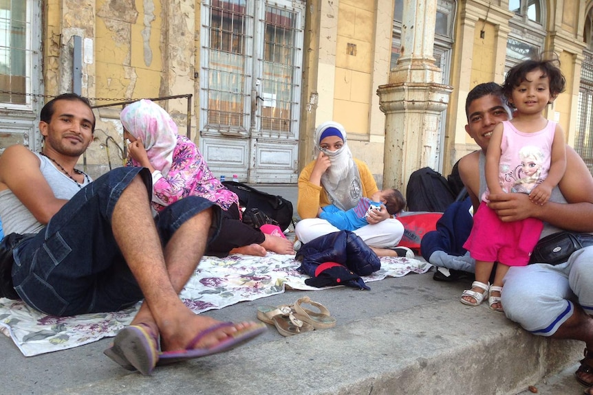 A refugee family at Budapest's Keleti railway station