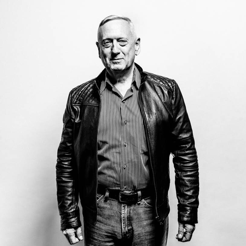 James "Mad Dog" Mattis wears a leather jacket designed by Mark Wales.