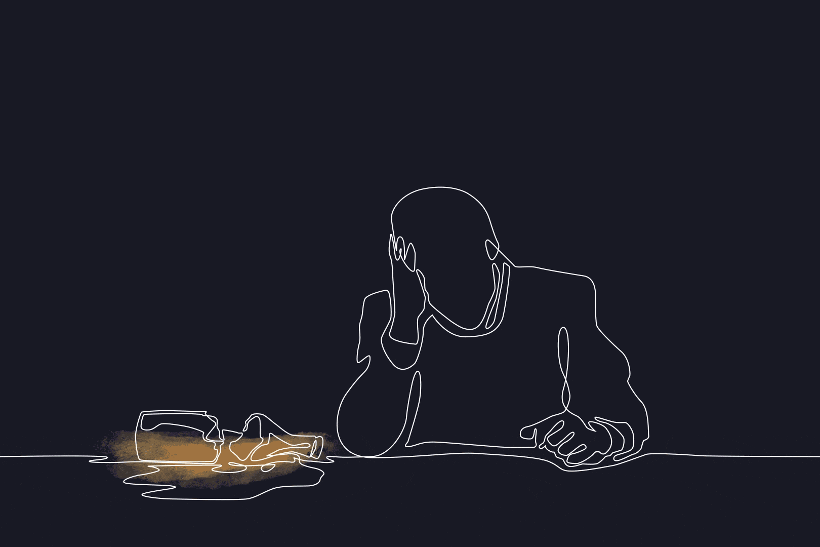 An animation of a drawing of a couple fighting turning into a man next to an alcohol bottle.