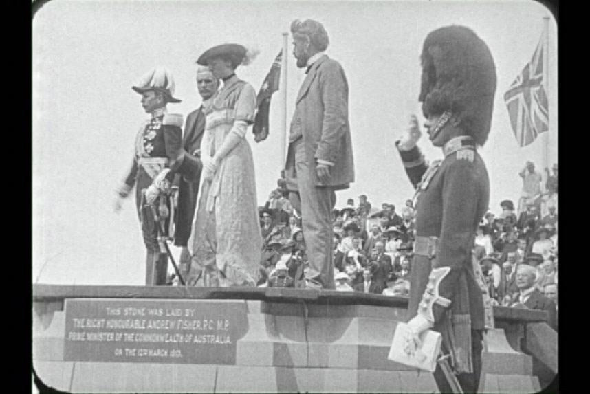 Canberra naming day 1913. The wife of the Governor-General, Lady Denman officially names the new federal capital, Canberra in 1913.