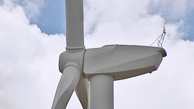 A close-up shot of a wind turbine.