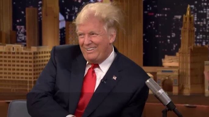 Donald Trump looks away with his hair standing on end