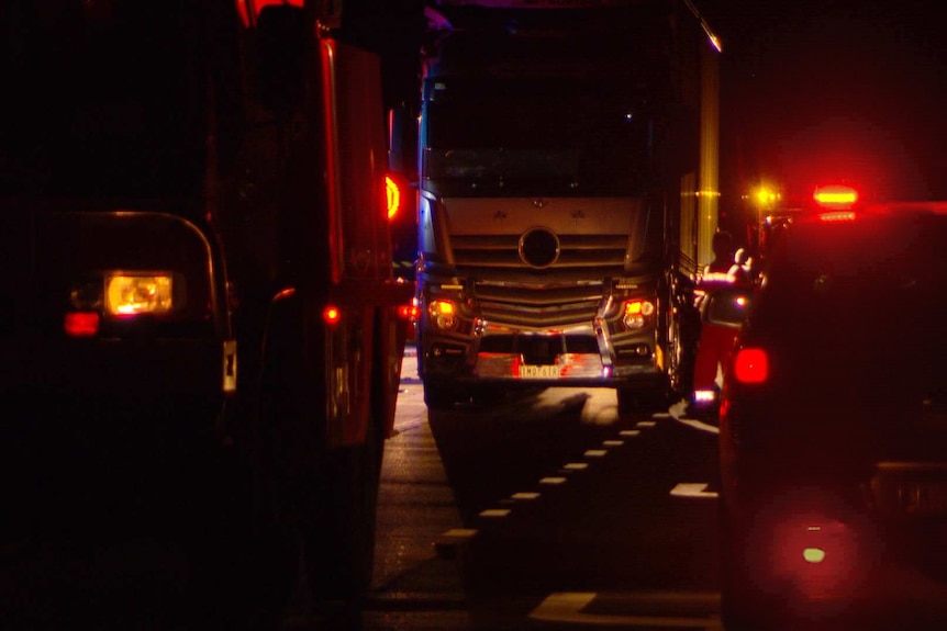 A truck in red lighting