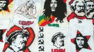 T-shirts portraying Karl Marx, Lenin, Che Guevara and Bob Marley