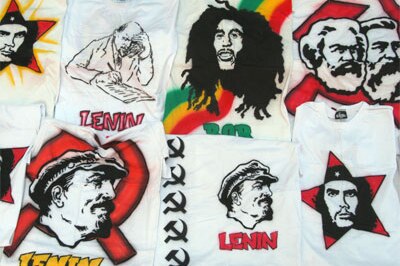 T-shirts portraying Karl Marx, Lenin, Che Guevara and Bob Marley