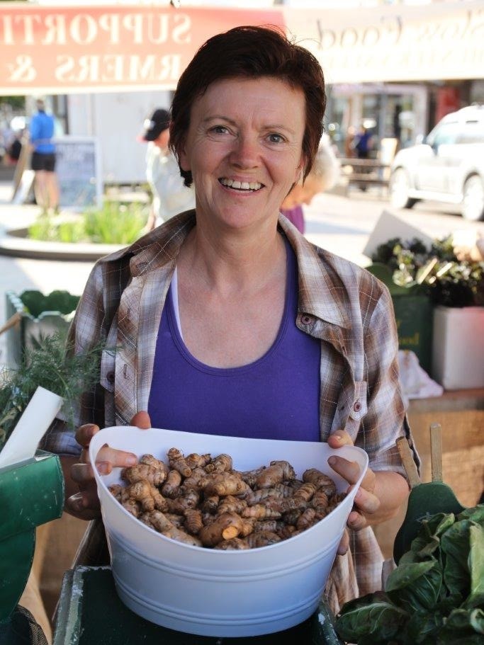 Turmeric grower Liz Griffiths at the Maitland Earth Market