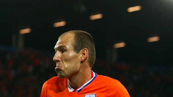Arjen Robben celebrates after scoring for the Netherlands