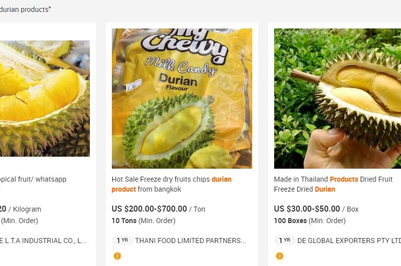 Ada banyak jenis dan rasa durian di situs penjualan online seperti Ali Baba.