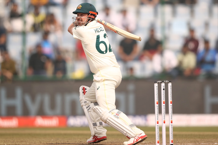 Travis Head batting during the second Test between India and Australia