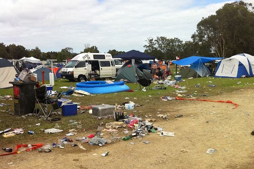 An abandoned campsite at Byron Bay's Belongil Fields camping ground on New Year's Day 2012