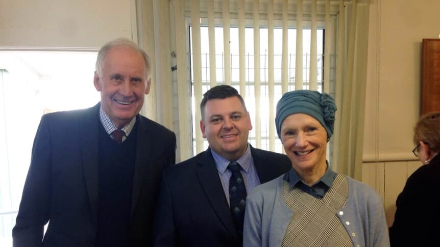 Ben Shaw between Richard Warner and Tasmanian Governor Kate Warner