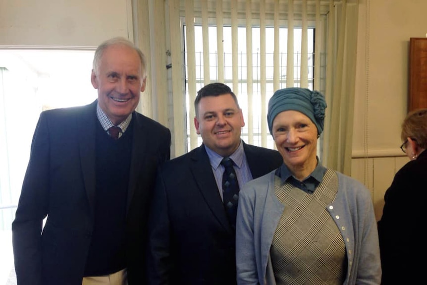 Ben Shaw between Richard Warner and Tasmanian Governor Kate Warner