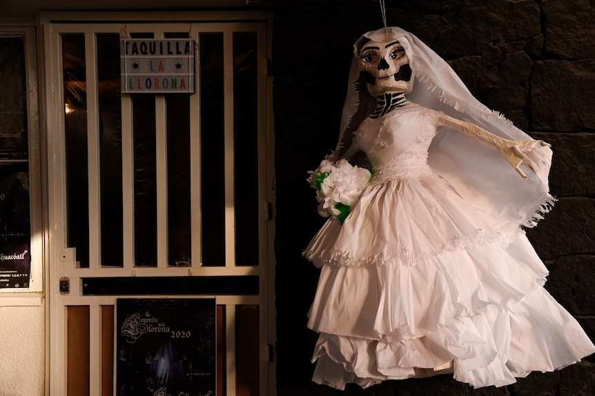 The ticket office for the La Llorona play, which will go ahead for Day of the Dead in Xochimilco, Mexico City.