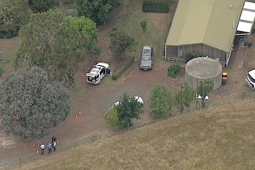 A aerial view of a property in Kyneton, where a woman was found assaulted and later died.