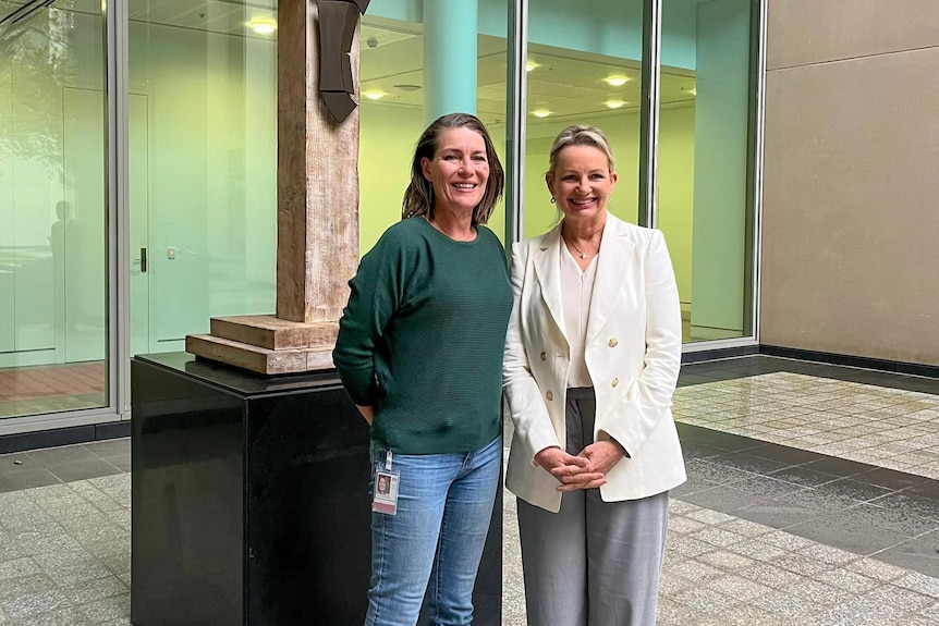 Perin Davey and Sussan Ley in a Parliament House courtyard