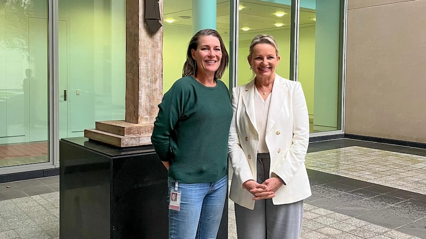 Perin Davey and Sussan Ley in a Parliament House courtyard