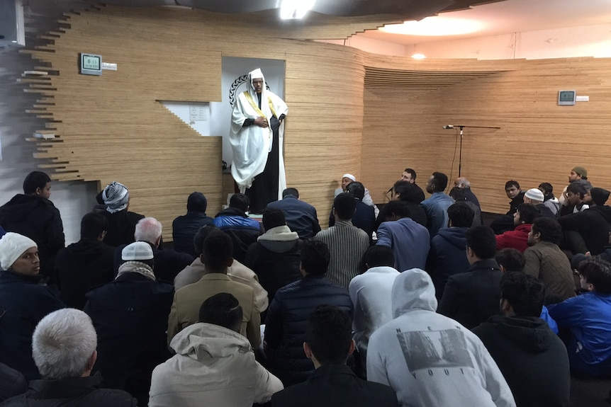 An Islamic city mosque during congregational seaman in Ramadan. 