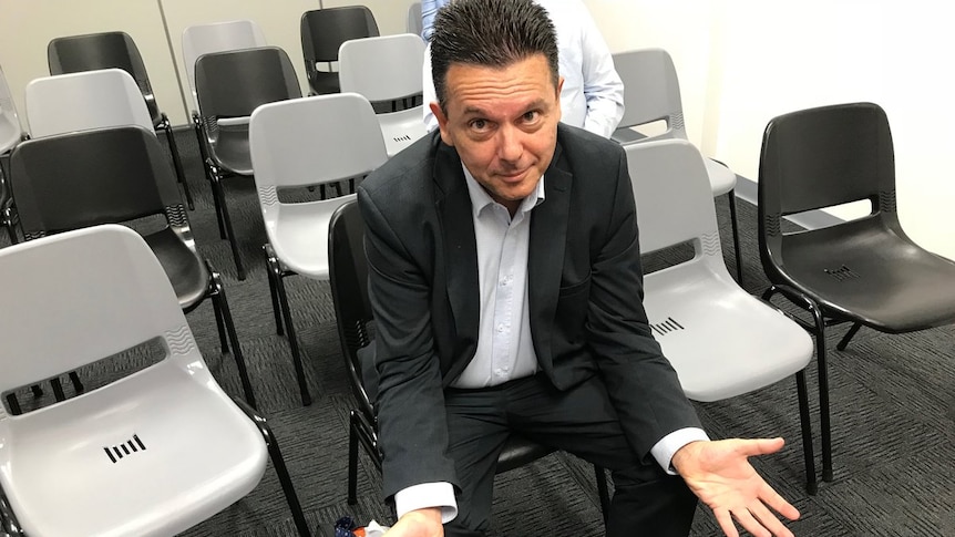 SA Best leader Nick Xenophon waits for ballot positions for the seat of Hartley to be drawn