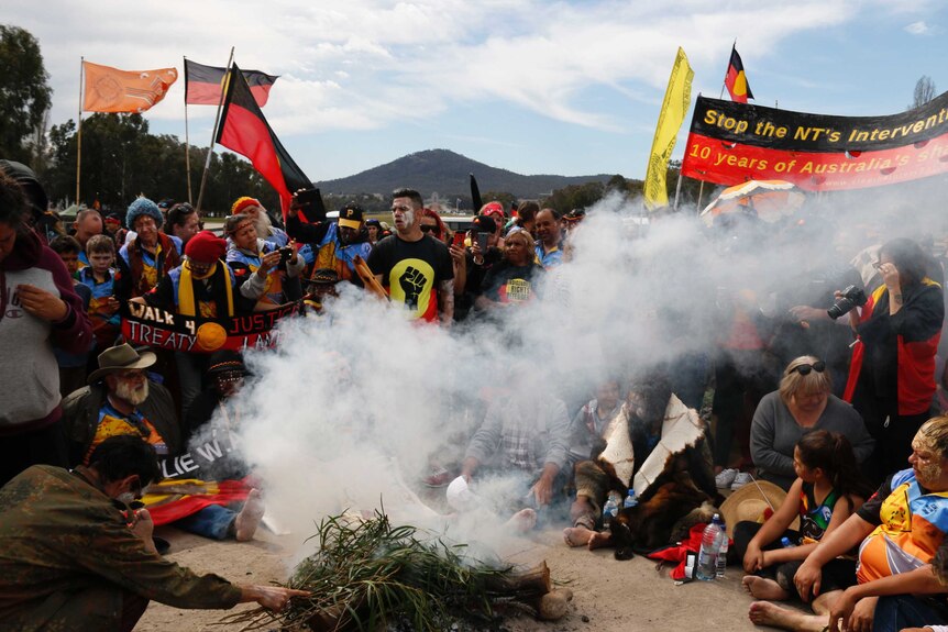 A smoking ceremony at the Aboriginal Tent Embassy