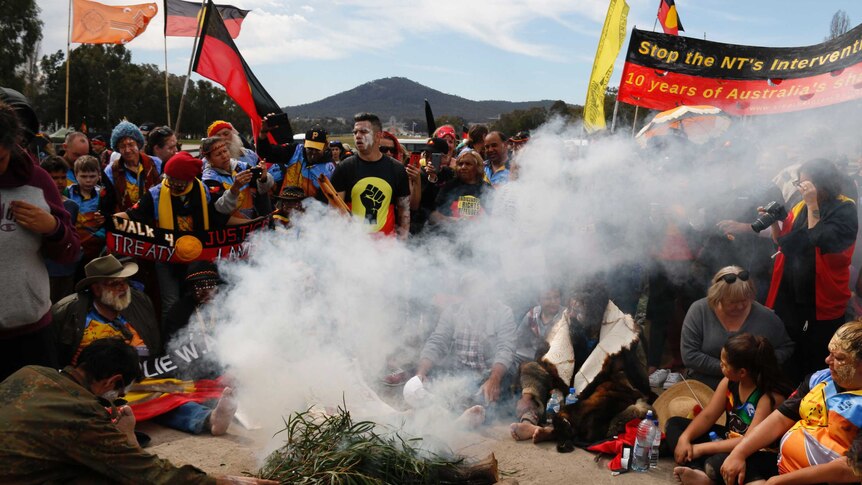 A smoking ceremony at the Aboriginal Tent Embassy