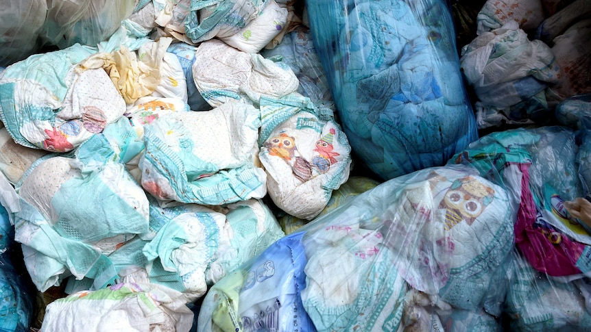 Used diapers are seen in a diaper recycling facility in Spresiano near Treviso.