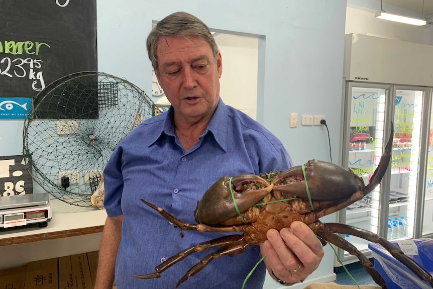 Fisheries consultant Rik Buckworth holds a mud crab.