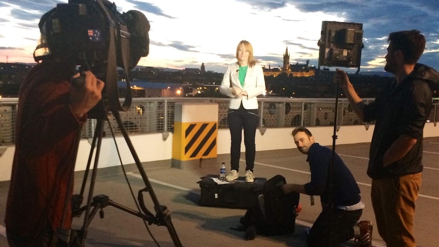 ABC's Barbara Miller and television crew in Glasgow