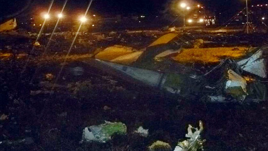 The crash site of a Boeing 737 airplane at Kazan airport