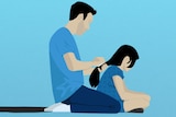 An illustration of a dad brushing his daughter's hair