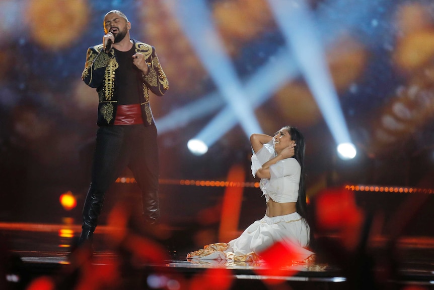 Joci Papai from Hungary donned a matador suit to perform his song Origo during the Grand Final.